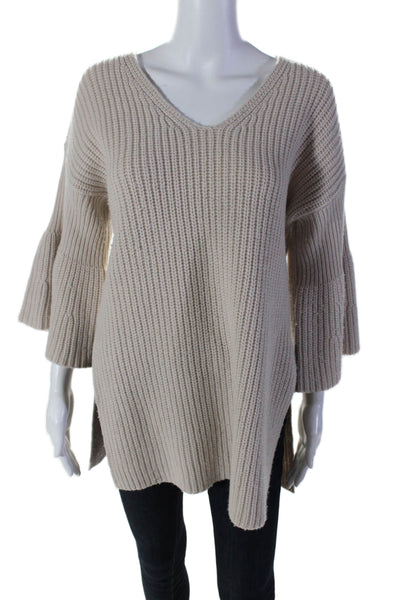 10 Crosby Derek Lam Womens Long Sleeve V Neck Thick Knit Sweater Beige Medium