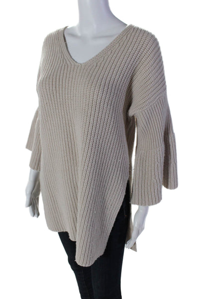 10 Crosby Derek Lam Womens Long Sleeve V Neck Thick Knit Sweater Beige Medium