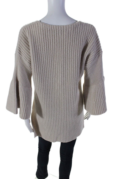 10 Crosby Derek Lam Womens Long Sleeve V Neck Thick Knit Sweater Beige Medium