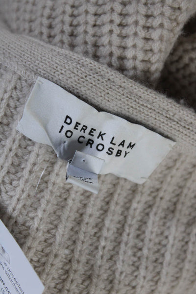 10 Crosby Derek Lam Womens Long Sleeve V Neck Thick Knit Sweater Beige Medium