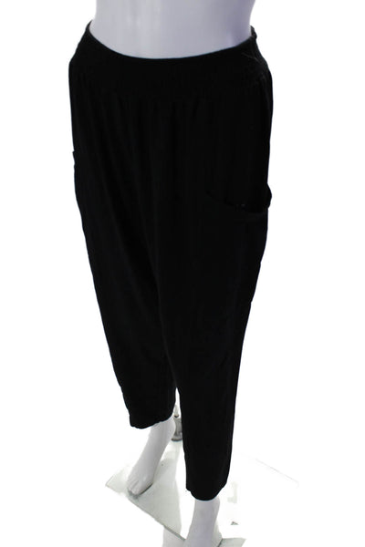 Bobi Womens Smocked Waistband High Rise Straight Leg Pants Black Size Medium