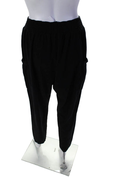 Bobi Womens Smocked Waistband High Rise Straight Leg Pants Black Size Medium