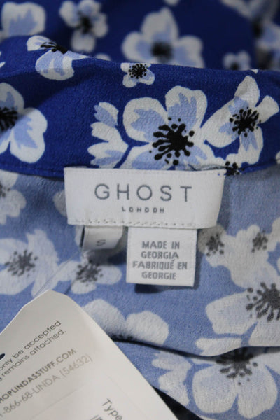 Ghost London Womens Long Sleeve V Neck Floral Wrap Jumpsuit Blue Size Small