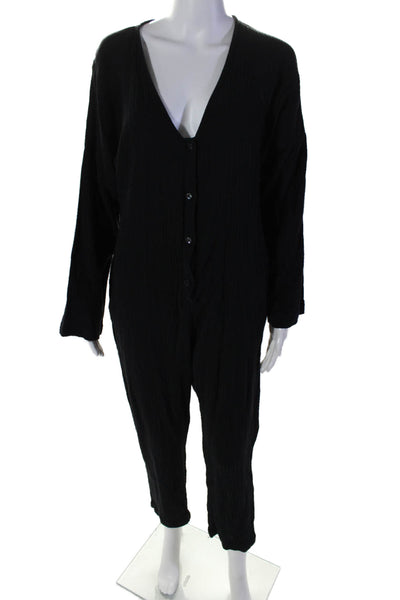 Stillwater Womens Long Sleeve V Neck Straight Leg Gauze Jumpsuit Black Medium