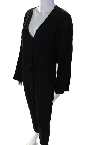 Stillwater Womens Long Sleeve V Neck Straight Leg Gauze Jumpsuit Black Medium