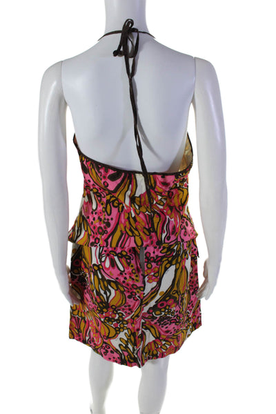 Milly Of New York Womens Cotton Pink Printed V-Neck Blouse Top Skirt Set Size8 6