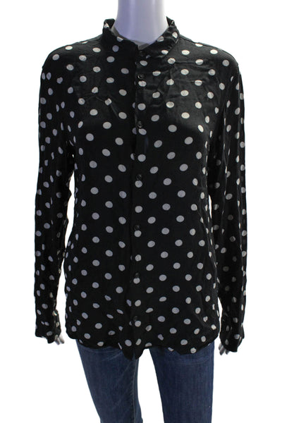 Allsaints Womens Collar V-neck Button Up Polka Dotted Blouse Black Size S