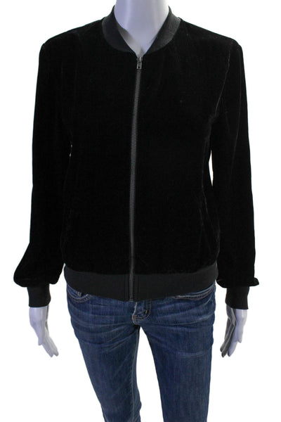 Ella Moss Womens Velvet Full Zipper Long Sleeves Bomber Jacket Black Size Small