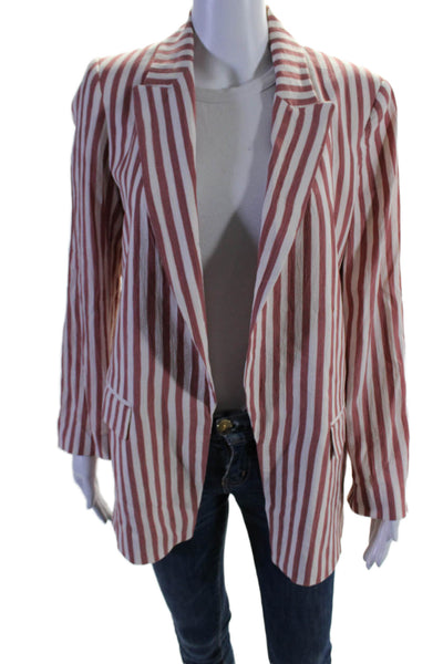 Zara Womens Striped Open Front Blazer Jacket Pink White Size Extra Small