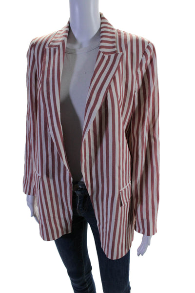 Zara Womens Striped Open Front Blazer Jacket Pink White Size Extra Small