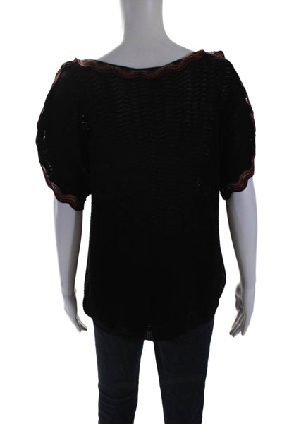 Missoni Women's V-Neck Short Sleeves Knit Scallop Edge Blouse Black Size S