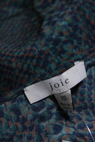 Joie Womens Silk Animal Print Long Sleeved Button Up V Neck Blouse Green Size XS