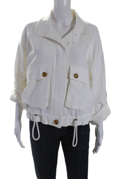 BLANKNYC Womens Cotton Embellished Drawstring Hem Collared Jacket White XS