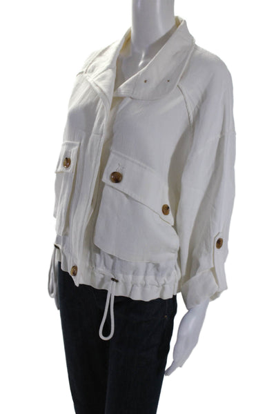 BLANKNYC Womens Cotton Embellished Drawstring Hem Collared Jacket White XS