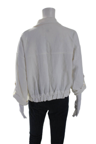 BLANKNYC Womens Cotton Embellished Drawstring Hem Collared Jacket White XS