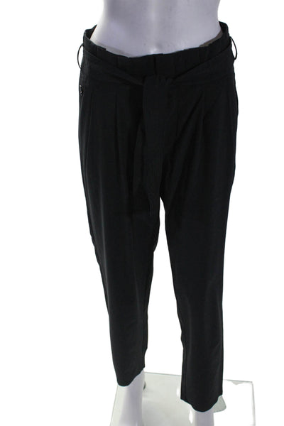 Athleta Womens Front Pleated Ruffled Waist Tied Hook and Eye Pants Black Size 4