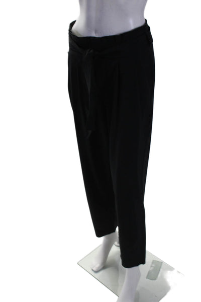 Athleta Womens Front Pleated Ruffled Waist Tied Hook and Eye Pants Black Size 4