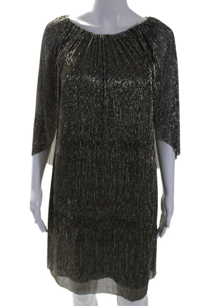 Trina Turk Womens Sleeveless Scoop Neck Metallic Capelet Dress Brown Size 6