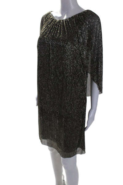 Trina Turk Womens Sleeveless Scoop Neck Metallic Capelet Dress Brown Size 6