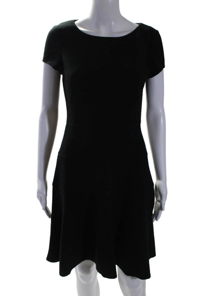 Rebecca Taylor Womens Back Zip Short Sleeve Knit A Line Dress Black Size 6