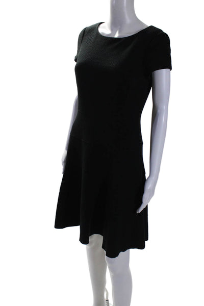 Rebecca Taylor Womens Back Zip Short Sleeve Knit A Line Dress Black Size 6