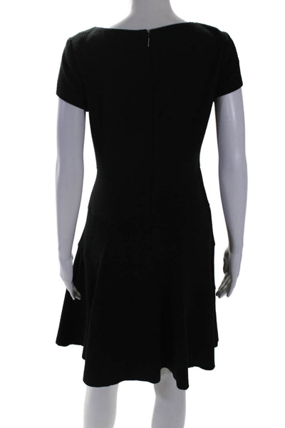 Rebecca Taylor Womens Back Zip Short Sleeve Knit A Line Dress Black Size 6