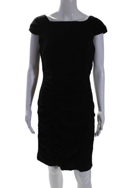 Nanette Lepore Womens Back Zip Sleeveless Scoop Neck Ruched Dress Black Size 8