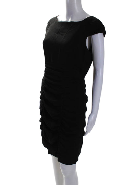 Nanette Lepore Womens Back Zip Sleeveless Scoop Neck Ruched Dress Black Size 8