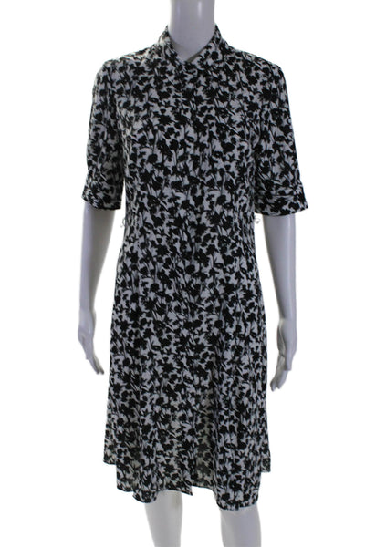 Elie Tahari Womens Button Front Short Sleeve Floral Dress White Black Size 6