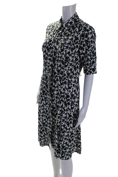 Elie Tahari Womens Button Front Short Sleeve Floral Dress White Black Size 6