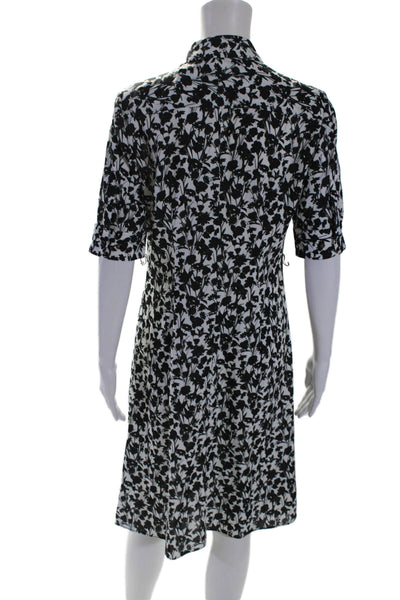 Elie Tahari Womens Button Front Short Sleeve Floral Dress White Black Size 6