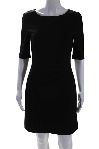 Trina Turk Womens Back Zip Short Sleeve Scoop Neck Shift Dress Black Size 4