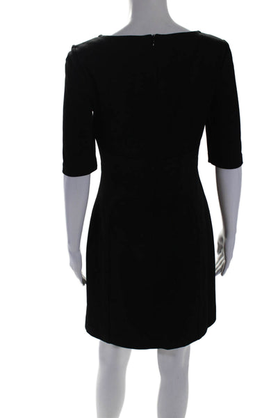 Trina Turk Womens Back Zip Short Sleeve Scoop Neck Shift Dress Black Size 4