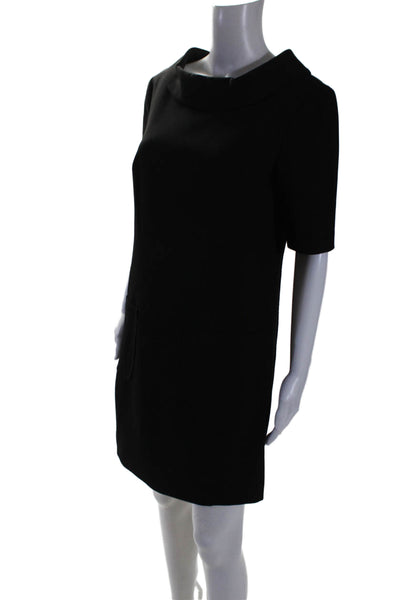 Trina Turk Womens Back Zip Short Sleeve Collared Shift Dress Black Size 6