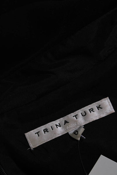 Trina Turk Womens Back Zip Short Sleeve Collared Shift Dress Black Size 6