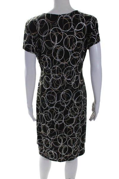 Joseph Ribkoff Womens Short Sleeve V Neck Abstract Ruched Dress Black Size 12