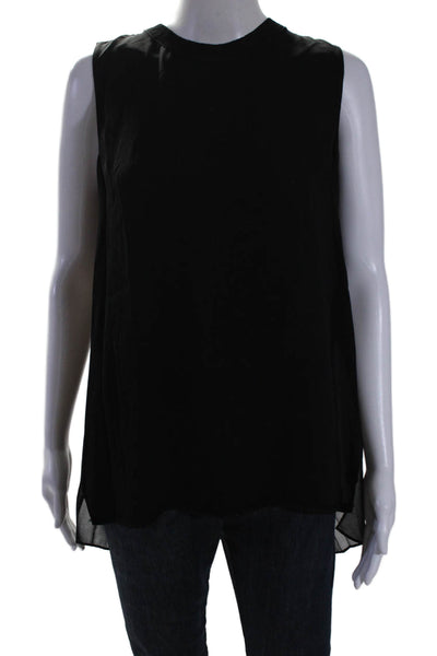 Elie Tahari Womens Sleeveless Crew Neck Sheer Overlay Pleated Top Black Small