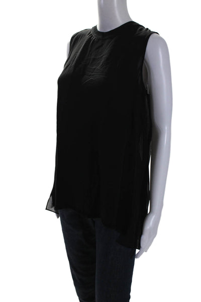 Elie Tahari Womens Sleeveless Crew Neck Sheer Overlay Pleated Top Black Small