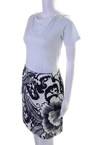 Milly Of New York Womens Cotton White Blue Printed Linen Pencil Skirt Size 8