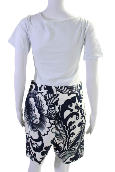 Milly Of New York Womens Cotton White Blue Printed Linen Pencil Skirt Size 8