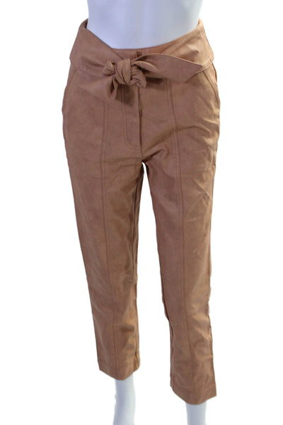 Jonathan Simkhai Womens Brown Vegan Leather Tie Front Straight Leg Pants Size 2