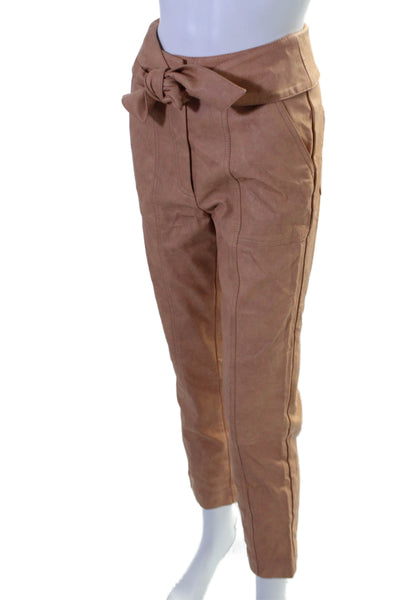 Jonathan Simkhai Womens Brown Vegan Leather Tie Front Straight Leg Pants Size 2