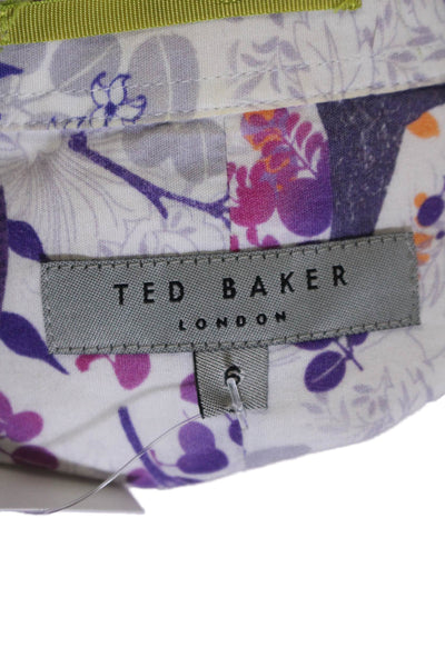 Ted Baker Womens Collar Cuff Floral Sleeve Button Up Blouse Purple Size 6