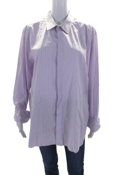 Ted Baker Womens Cotton Collar Button Up Striped Blouse Purple Size 14