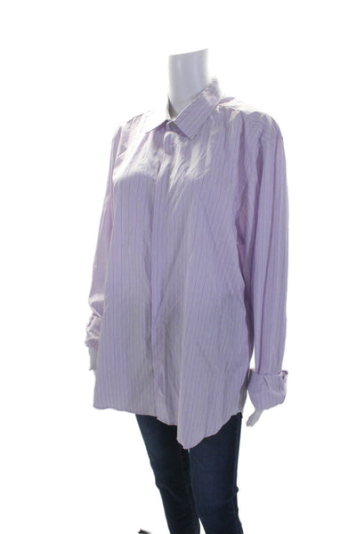 Ted Baker Womens Cotton Collar Button Up Striped Blouse Purple Size 14