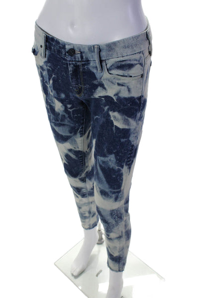 Mother Womens Blue Printed Mid-Rise Distress Skinny Leg Jeans Size 27