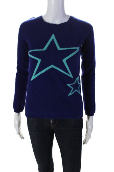 Aqua Cashmere Womens Dark Purple Cashmere Star Print Pullover Sweater Top Size L