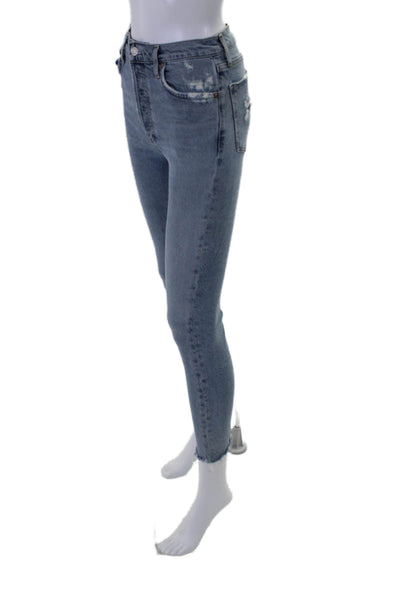 Agolde Womens Cotton Button Distress Straight Leg Bottom Fray Jeans Blue Size EU