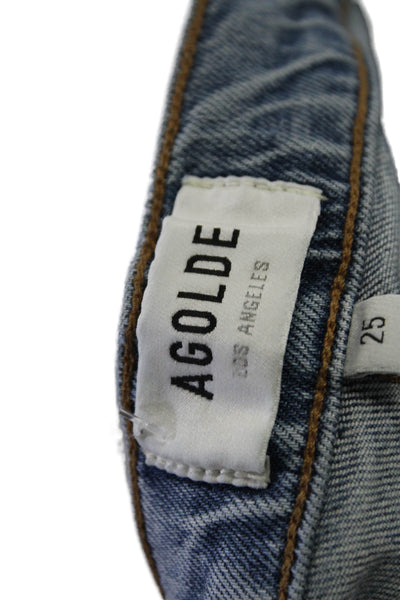 Agolde Womens Cotton Button Distress Straight Leg Bottom Fray Jeans Blue Size EU