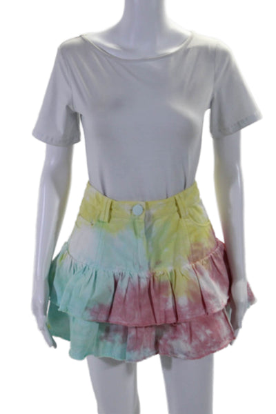 Love Shack Fancy Womens Cotton Tiered Ruffle Tie Dye Skirt Pink Size 2